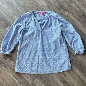 Lilly Pulitzer eyelet seersucker popover blouse